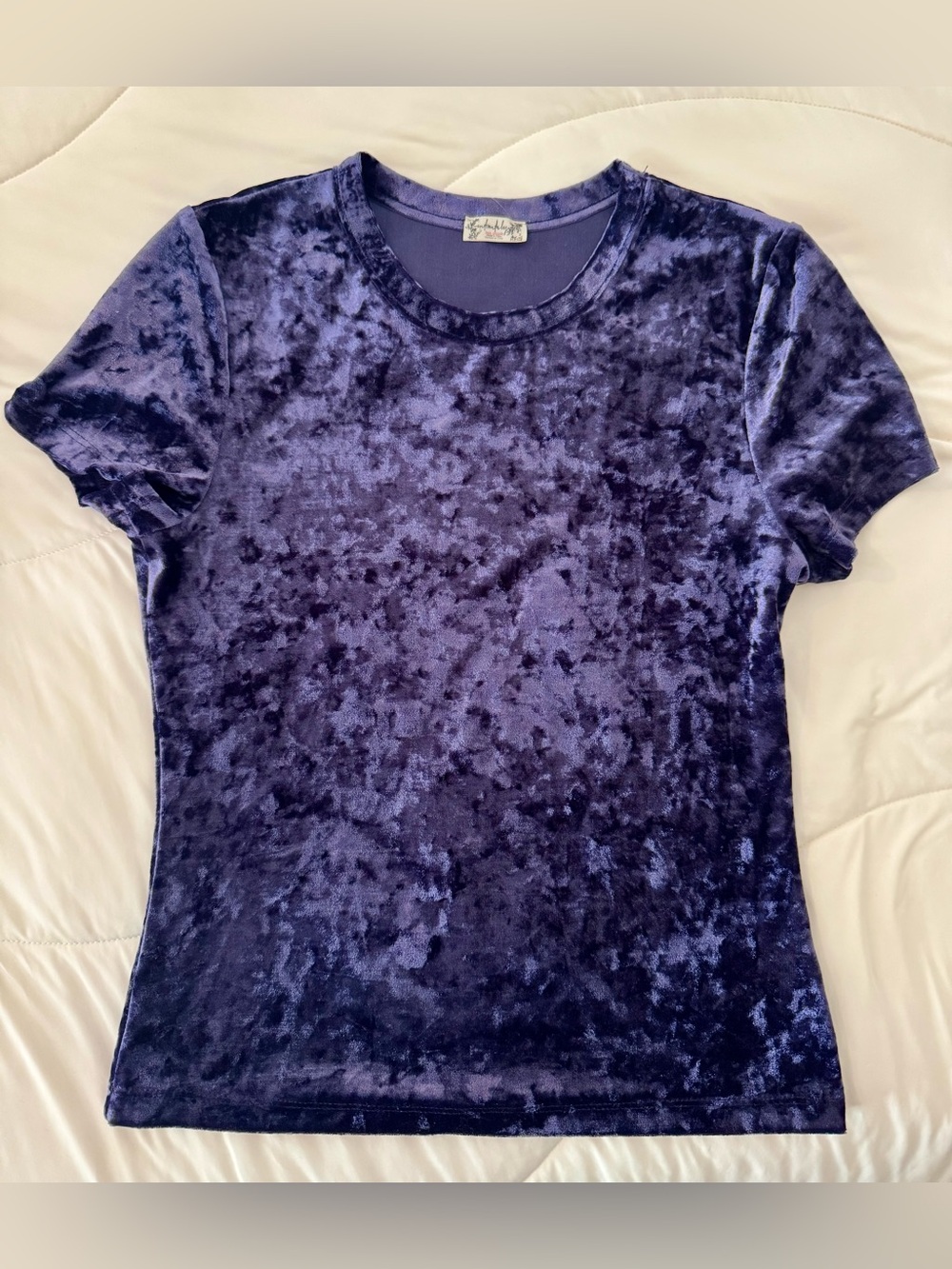 Free People Crushed Velvet Short Sleeve Baby Tee - Deep Purple